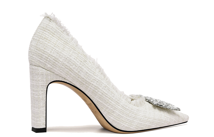 Order (W) Kasut Tumit Tinggi Slip-On Fabrik Rhinestone Gesper 'Putih' M1-082