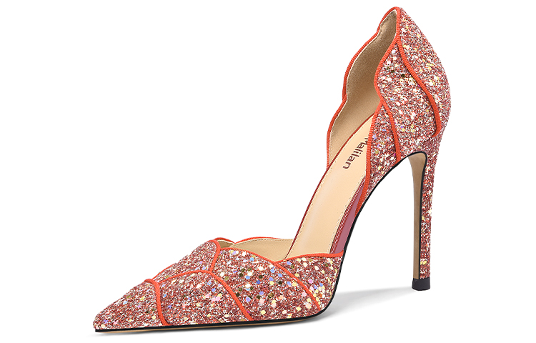 (Women) Lily Wei Glitter Hollow Slip-On High Heels 10cm 'Red Sparkle' L-024