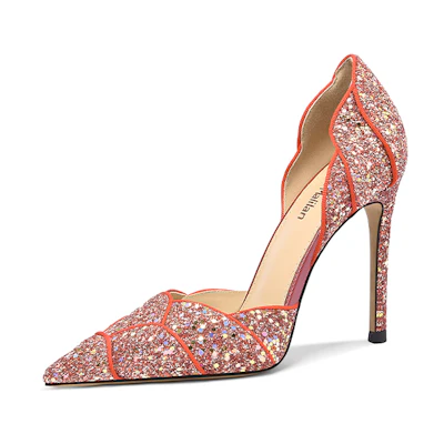 (W) Lily Wei Glitter Hollow Slip-On High Heels 10cm 'Red Sparkle'