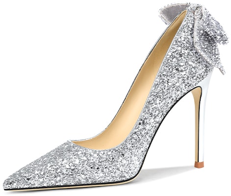 (Women) Lily Wei Glitter Leather High Heels with Sequins and Bow 'Silver' NN-057 Buy (Women) Lily Wei Glitter Leather High Heels with Sequins and Bow 'Silver' NN-057