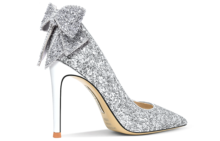 Order 百合薇 格利特皮革亮片蝴蝶結高跟鞋 10公分 女款 銀色