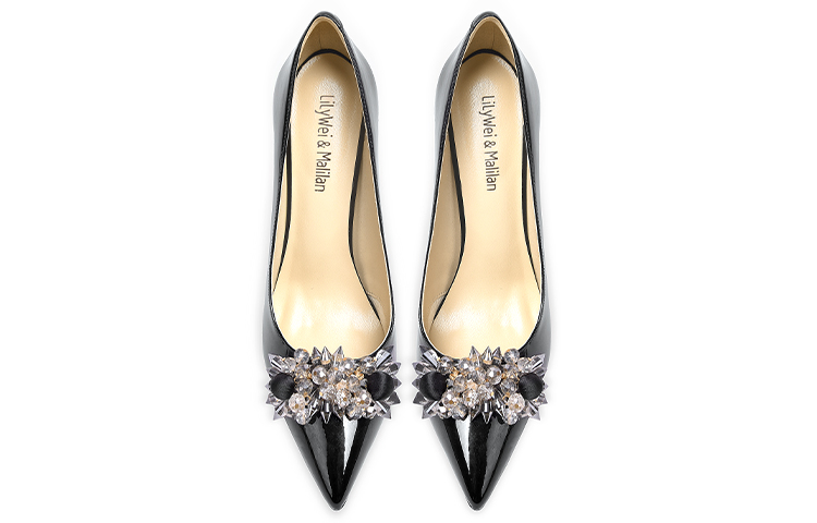 Shop (W) Lily Wei High Heel 'Hitam Patent Batu Rhinestone Prancis' NN-198