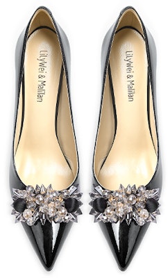 (W) Lily Wei Tacón Alto 'Negro Charol con Diamantes de Imitación Franceses' NN-198 Shop (W) Lily Wei Tacón Alto 'Negro Charol con Diamantes de Imitación Franceses' NN-198