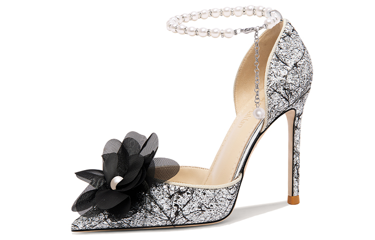 (Women) Lily Wei High Heel 'Black Pearl Floral Beaded' NN-555