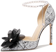 (Women) Lily Wei High Heel 'Black Pearl Floral Beaded' NN-555 (Women) Lily Wei High Heel 'Black Pearl Floral Beaded' NN-555