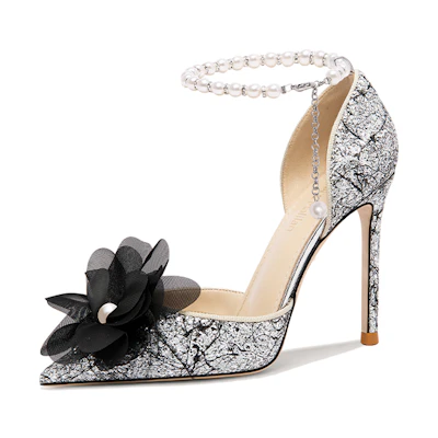 (W) Lily Wei High Heel 'Black Pearl Floral Beaded'