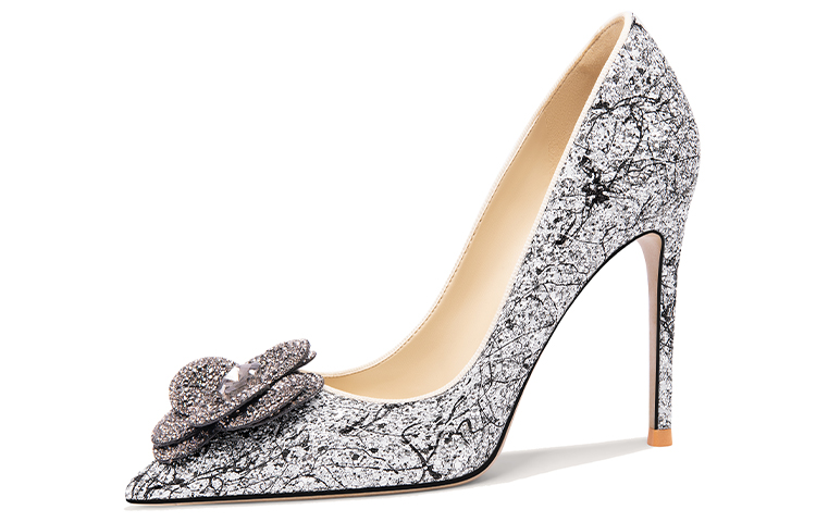 (Women) Lily Wei High Heel 'Black Rhinestone Floral' NN-547-a