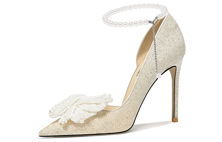 (Women) Lily Wei High Heel 'Champagne Gradient with Pearlescent Sequin Bow Tie Strap' NN-280