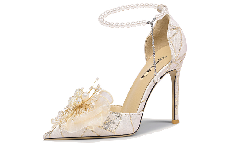 (Women) Lily Wei High Heel 'Champagne Pearl Ribbon' NN-254