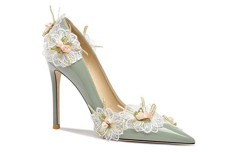 Order Lily Wei 落花 時尚花卉 細跟 高筒鞋 10cm 女款 茉莉綠