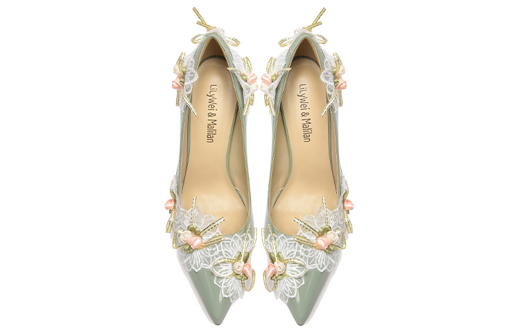Shop Lily Wei 落花 時尚花卉 細跟 高筒鞋 10cm 女款 茉莉綠