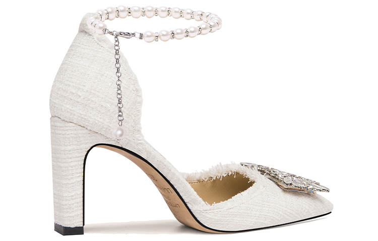 Order (W) Lily Wei Tinggi Tumit 'Fesyen Mutiara dengan Gelang Kristal - Putih' L-030