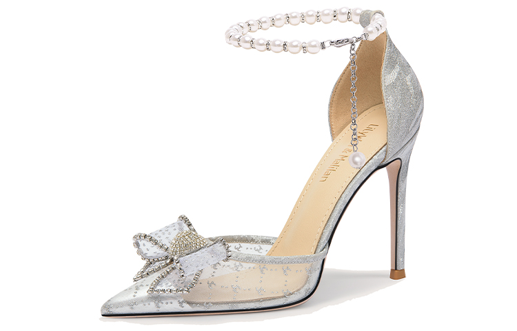 (Women) Lily Wei High Heel 'Silver Pearl Bow' NN-516
