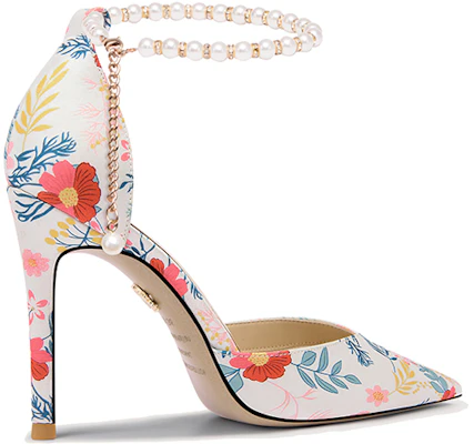 Lily Wei 織物 珍珠一字式扣帶 細跟 高跟鞋 女款 白色印花 Order Lily Wei 織物 珍珠一字式扣帶 細跟 高跟鞋 女款 白色印花