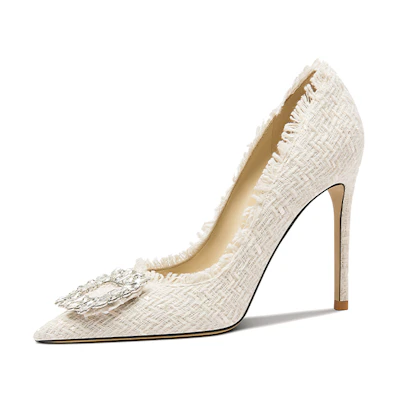 (W) Lily Wei High Heel 'White Rhinestone Buckle'