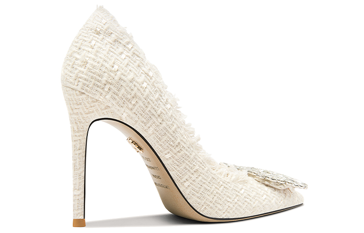 Order Lily Wei 織物 輕熟水鑽方扣小香風 細跟 高筒鞋10cm 女款 白色