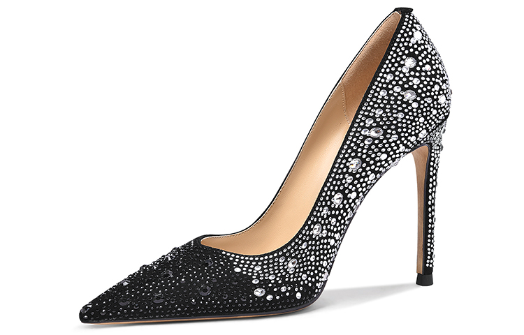 (Women) Lily Wei High Heel Slip-On 'Black Swarovski Shearling' J-108