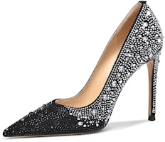 (Women) Lily Wei High Heel Slip-On 'Black Swarovski Shearling' J-108 (Women) Lily Wei High Heel Slip-On 'Black Swarovski Shearling' J-108