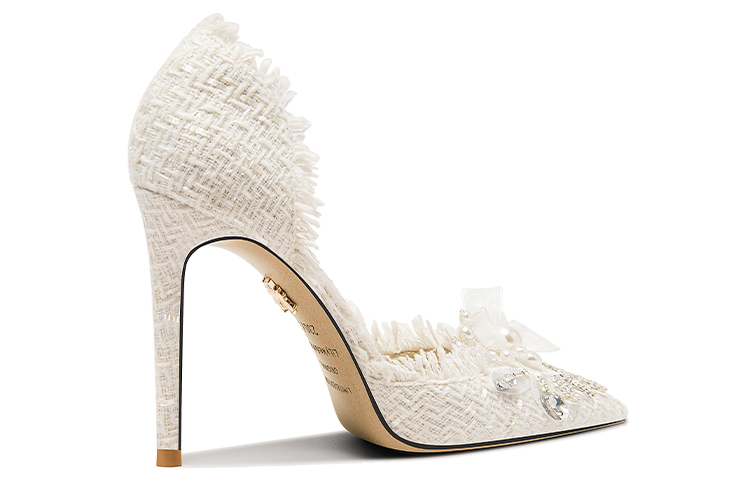 Order (Women) Lily Wei High Heels 10cm White 'Floral Rhinestone Hollow French Wedding' NN-411