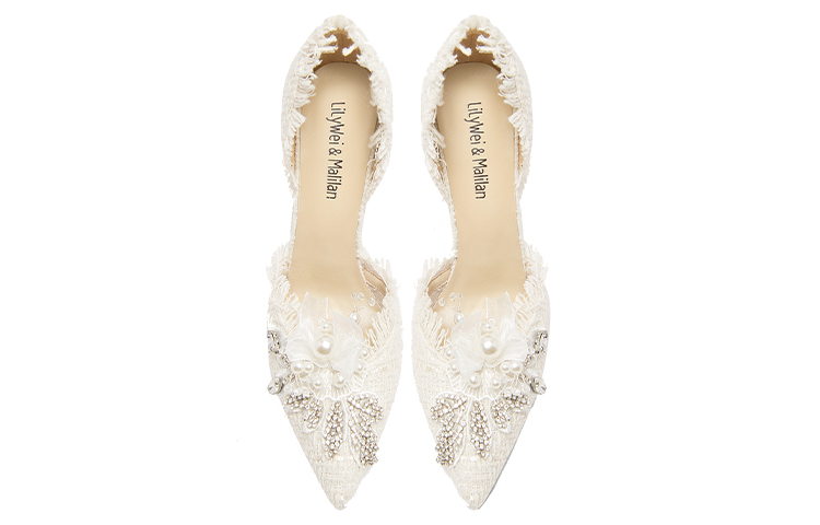 Lookbook (Women) Lily Wei High Heels 10cm White 'Floral Rhinestone Hollow French Wedding' NN-411