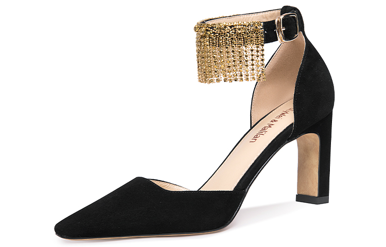 (Women) Lily Wei High Heels 'Black Tassel Rhinestone' L-031-a