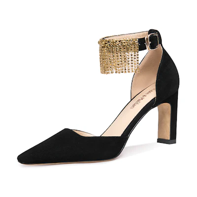 (W) Lily Wei High Heels 'Black Tassel Rhinestone'