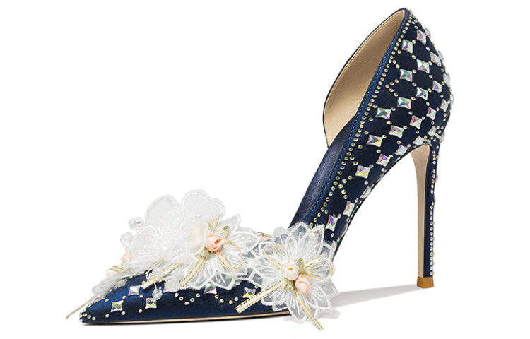 (Women) Lily Wei High Heels 'Blue Rhinestone Cut-Out Design' NN-426