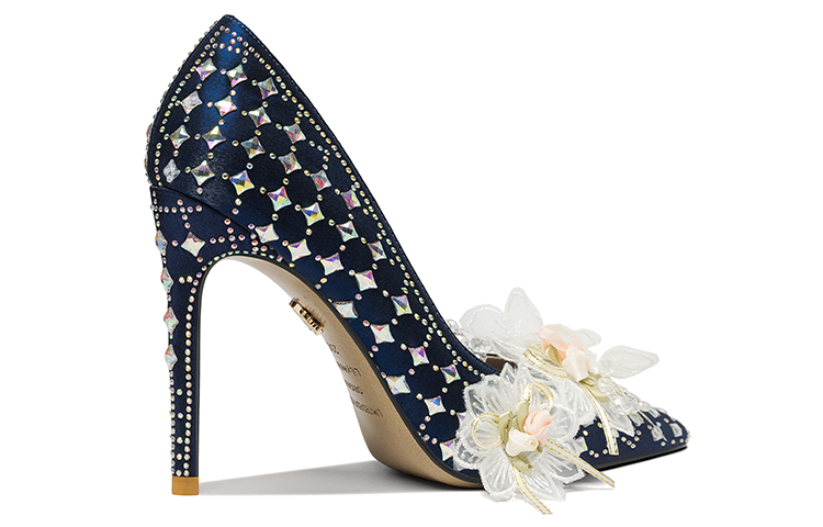 Order 莉莉薇 織物側空設計 鑲水鑽 細高跟鞋 10公分 女款 藍色