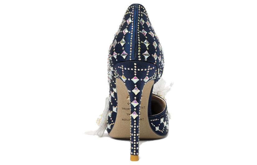 Shop 莉莉薇 織物側空設計 鑲水鑽 細高跟鞋 10公分 女款 藍色