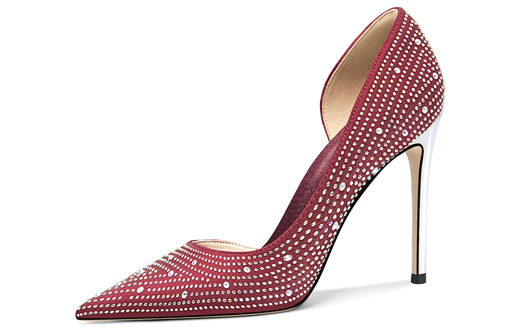 (Women) Lily Wei High Heels 'Burgundy Rhinestone Stiletto' NN-442