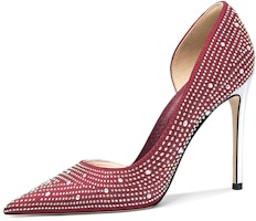 (Women) Lily Wei High Heels 'Burgundy Rhinestone Stiletto' NN-442 (Women) Lily Wei High Heels 'Burgundy Rhinestone Stiletto' NN-442