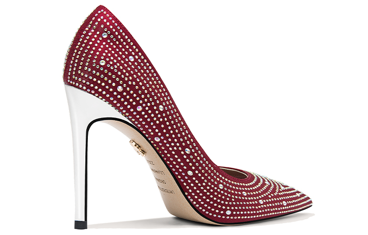 Order Lily Wei 布料 水鑽氣質尖頭 細跟 高跟鞋 10公分 女款 酒紅色