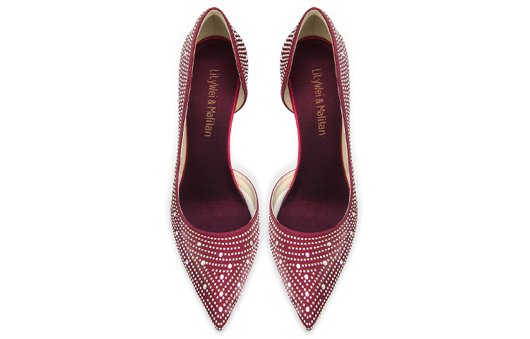 Lookbook Lily Wei 布料 水鑽氣質尖頭 細跟 高跟鞋 10公分 女款 酒紅色