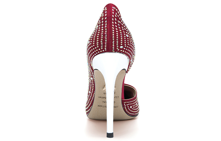 Shop Lily Wei 布料 水鑽氣質尖頭 細跟 高跟鞋 10公分 女款 酒紅色