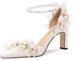 (Women) Lily Wei High Heels 'Floral Pearl Beading Season of Love - White' L-027 (Women) Lily Wei High Heels 'Floral Pearl Beading Season of Love - White' L-027