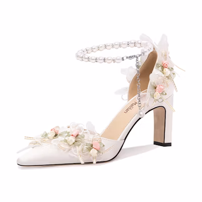(W) Lily Wei High Heels 'Floral Pearl Beading Season of Love - White'