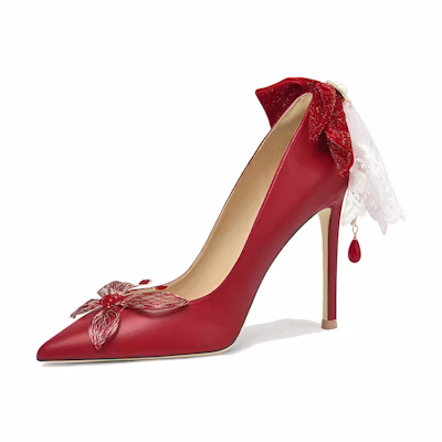 (W) Lily Wei High Heels 'Red Tassel Bow'