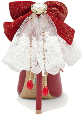 Lily Wei 超細纖維 時尚流蘇蝴蝶結 細跟 高筒鞋 女款 紅色 Shop Lily Wei 超細纖維 時尚流蘇蝴蝶結 細跟 高筒鞋 女款 紅色