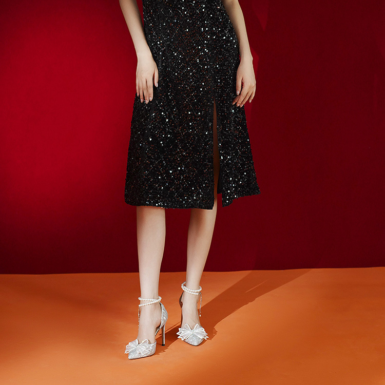 Purchase (W) 莉莉·魏银珍珠蝴蝶结高跟鞋 NN-272