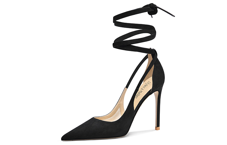 (Women) Lily Wei High Heels 'Yanran Black Velvet Cross Strap' NN-171