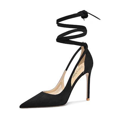 (W) Lily Wei High Heels 'Yanran Black Velvet Cross Strap'