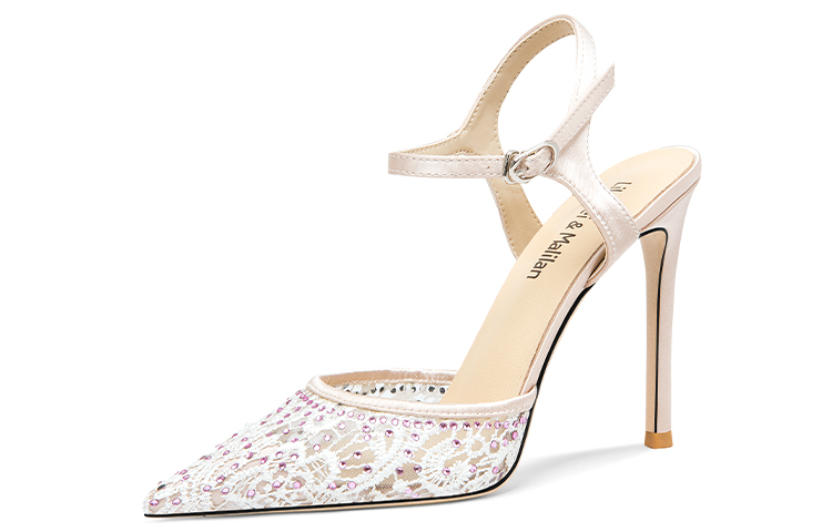 (Women) Lily Wei Lace Pointed Toe Buckle Stiletto 'Pink' NN-404