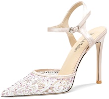 (Women) Lily Wei Lace Pointed Toe Buckle Stiletto 'Pink' NN-404 (Women) Lily Wei Lace Pointed Toe Buckle Stiletto 'Pink' NN-404