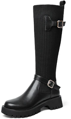 莉莉薇 頭層牛皮圓頭厚底金屬套筒高筒靴 女款 Buy 莉莉薇 頭層牛皮圓頭厚底金屬套筒高筒靴 女款