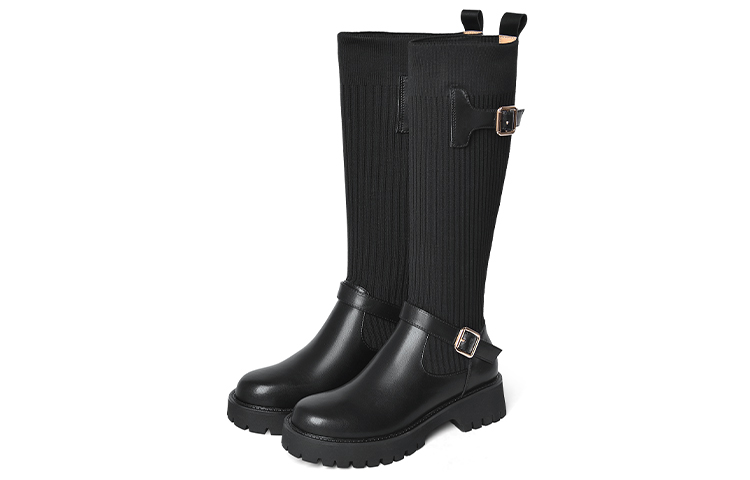 Lookbook 莉莉薇 頭層牛皮圓頭厚底金屬套筒高筒靴 女款