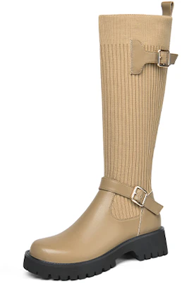 莉莉薇 頭層牛皮圓頭厚底金屬套筒高筒靴 女款 Cheap 莉莉薇 頭層牛皮圓頭厚底金屬套筒高筒靴 女款