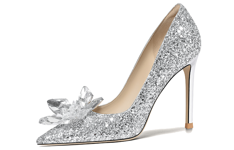 (Women) Lily Wei Leather High Heel Slip-On 'Silver Rhinestone' NN-039