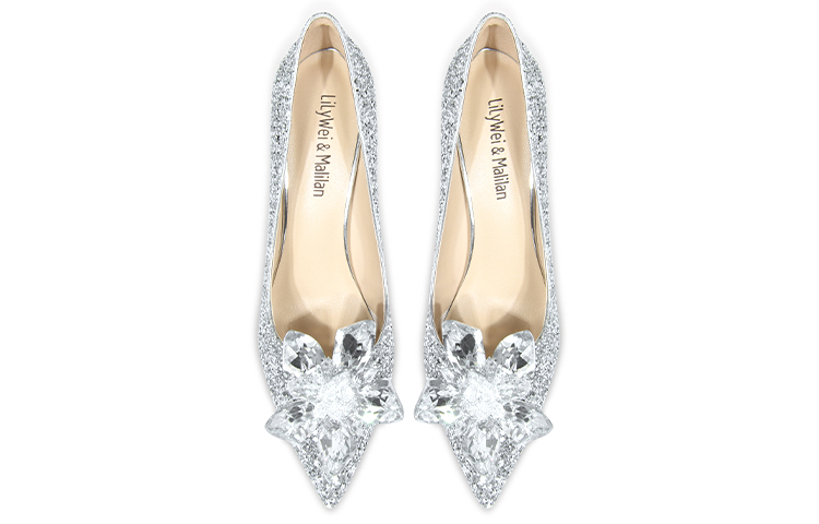 Lookbook (W) Lily Wei Sepatu Slip-On Hak Tinggi Kulit 'Batu Permata Perak' NN-039