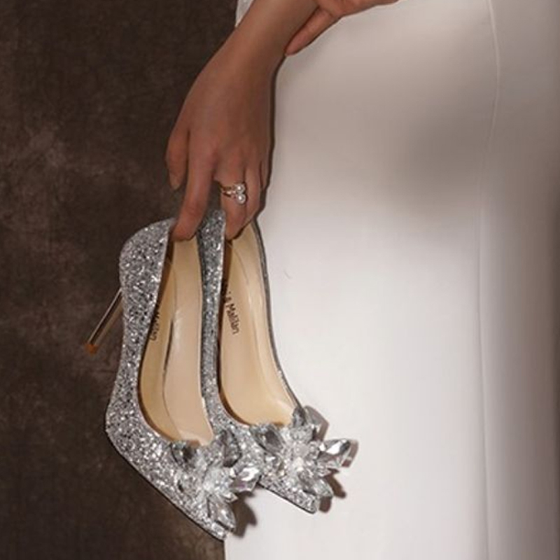 Details for (W) Lily Wei Sepatu Slip-On Hak Tinggi Kulit 'Batu Permata Perak' NN-039