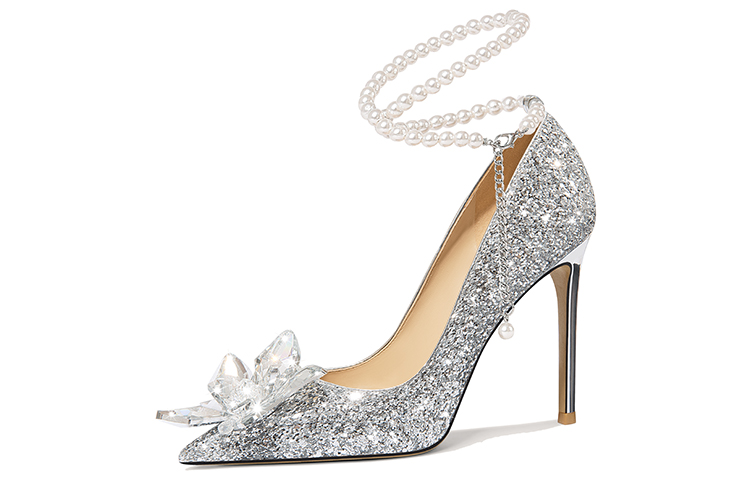 Cheap (W) Lily Wei Sepatu Slip-On Hak Tinggi Kulit 'Batu Permata Perak' NN-039